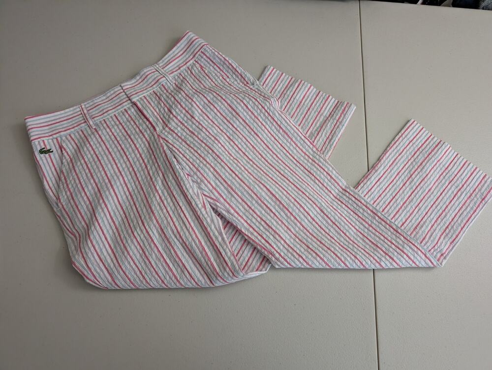 lacoste pastel striped seersucker cropped pants